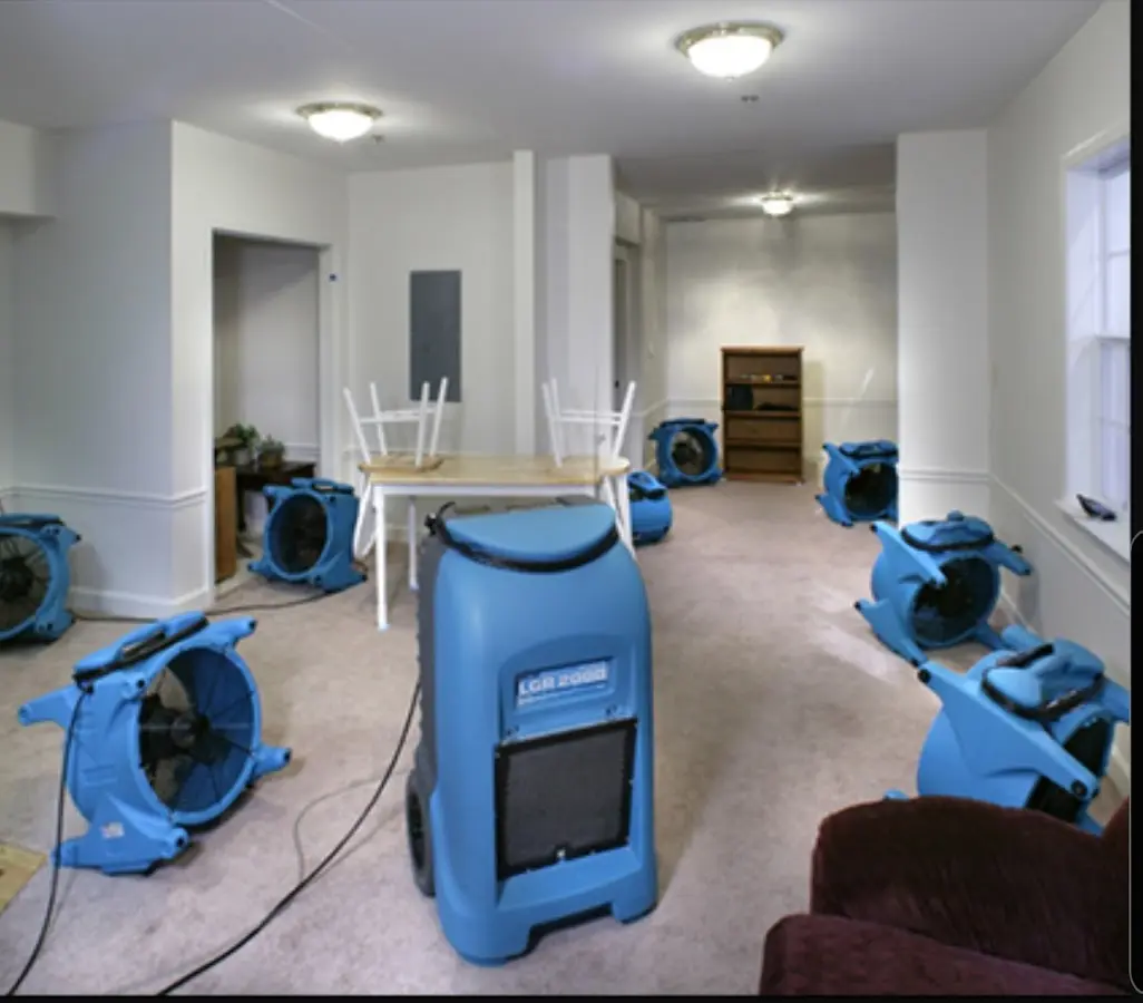 Air movers and dehumidifier setup for Water Damage Restoration in Oregon